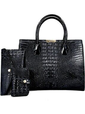 Stylish Crocodile Pattern Tote Handbag Set - Patent Leather, Versatile Crossbody